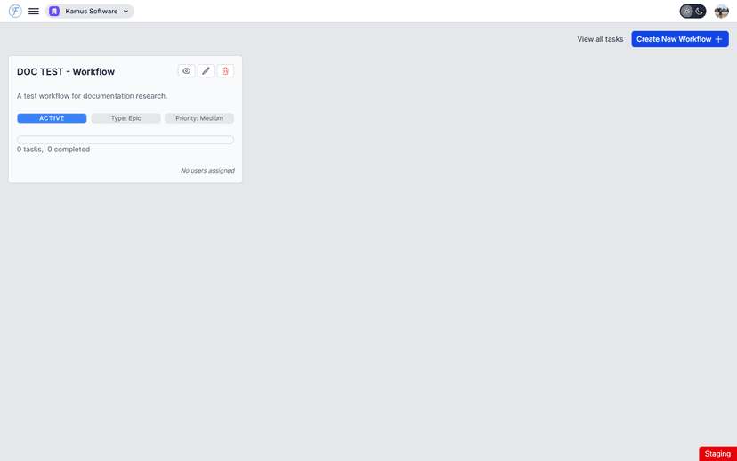 Workflows list with card